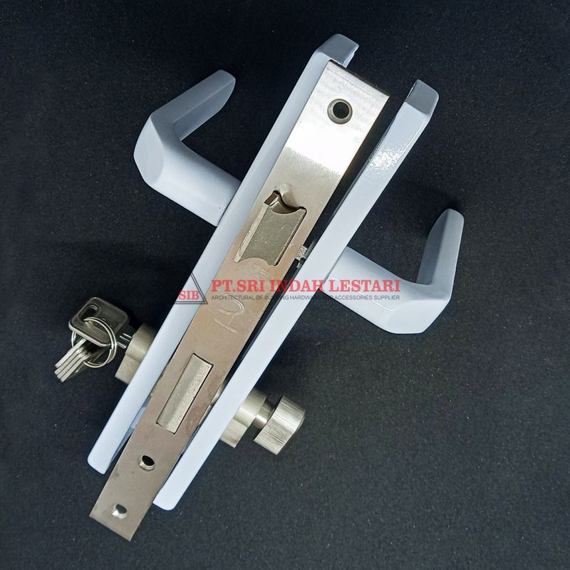 LEVER HANDLE PLATE TC WHITE+TT+LOCK CASE 40 X 85MM 3