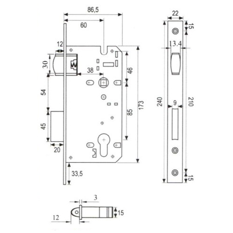 MORTISE LOCK DEKKSON MTS RL DL8685 MATT BLACK 2