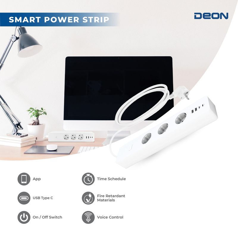 DEON SMART POWER STRIP EU USB TYPE C WHITE 2