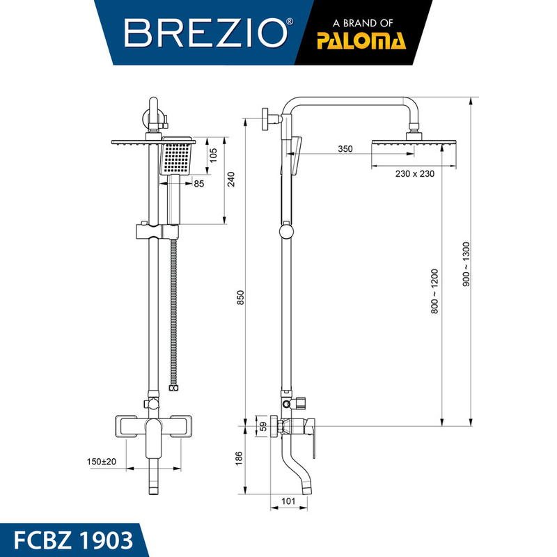 FERMONT SINGLE LEVER BATH/SHOWER MIXER WITH RAINSHOWER ABS 1903 MATTE BLACK 2