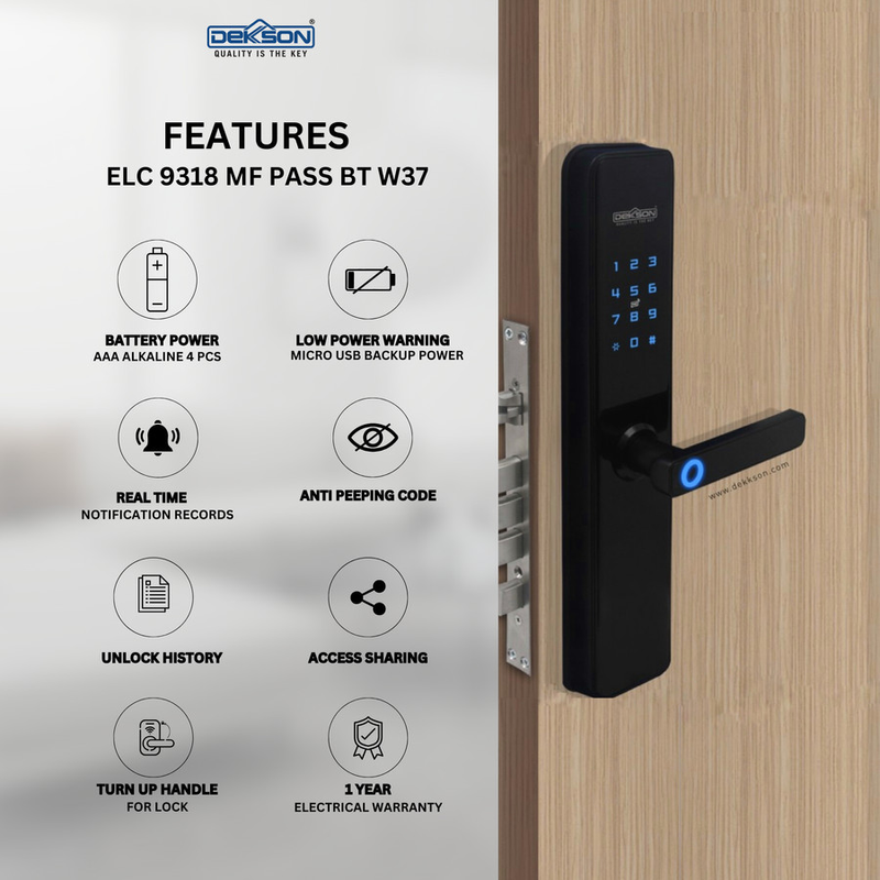 ELECTRONIC LOCK DEKKSON ELC 9318 MF PASS BT (R) W37 TTLOCK BLACK 2