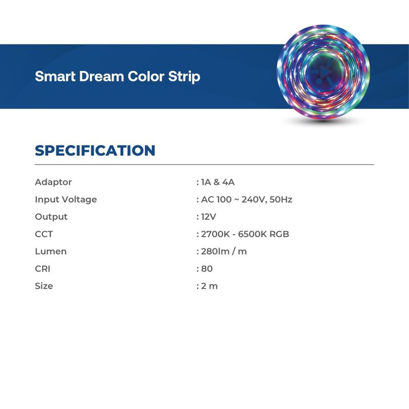DEON SMART DREAM COLOR LED STRIP 5M WITH ADAPTOR 3