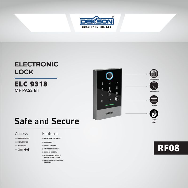 ELECTRONIC LOCK DKS ELC 9318 MF PASS BT RF08 BLACK 2