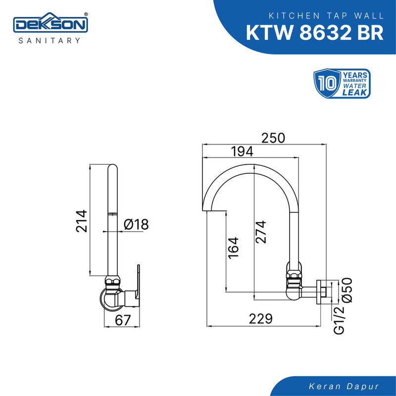 KITCHEN TAP WALL DEKKSON KTW 8632 BR  CP 3