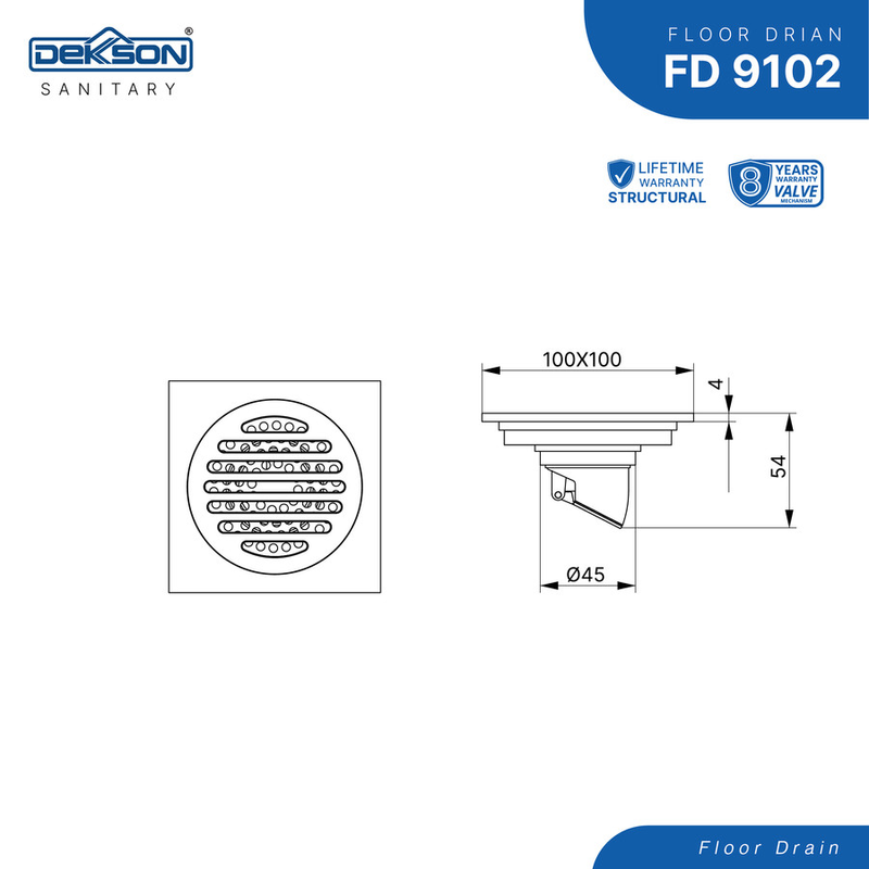 FLOOR DRAIN SUS 304 DEKKSON FD 9102  MB 3