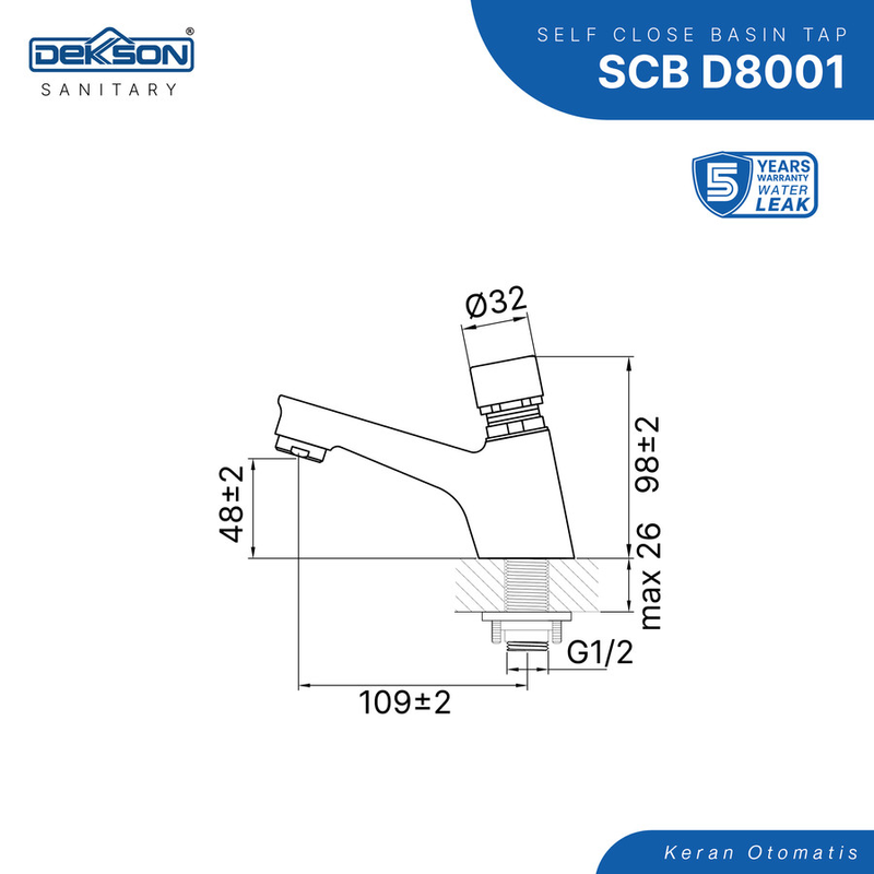 SELF CLOSING BASIN TAP DEKKSON SCB D8001  CP 2