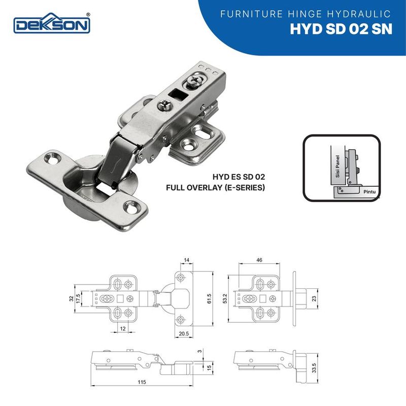 HINGE DEKKSON E SERIES HYD ES SD 02 FULL OVERLAY SN 4