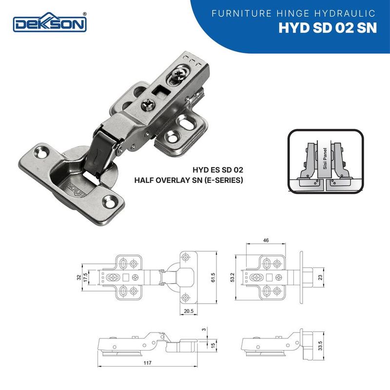 HINGE DEKKSON E SERIES HYD ES SD 02 HALF OVERLAY SN 4