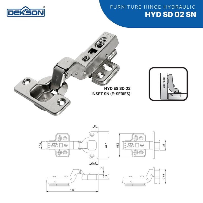 HINGE DEKKSON E SERIES HYD ES SD 02 INSET SN 4