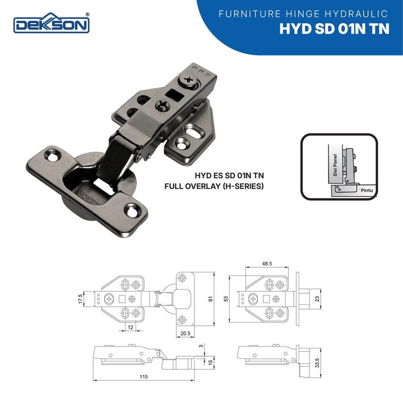 HINGE DEKKSON H SERIES HYD ES SD 01N FULL OVERLAY TN 4
