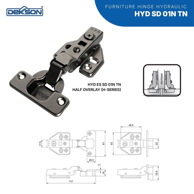 HINGE DEKKSON H SERIES HYD ES SD 01N HALF OVERLAY TN 4