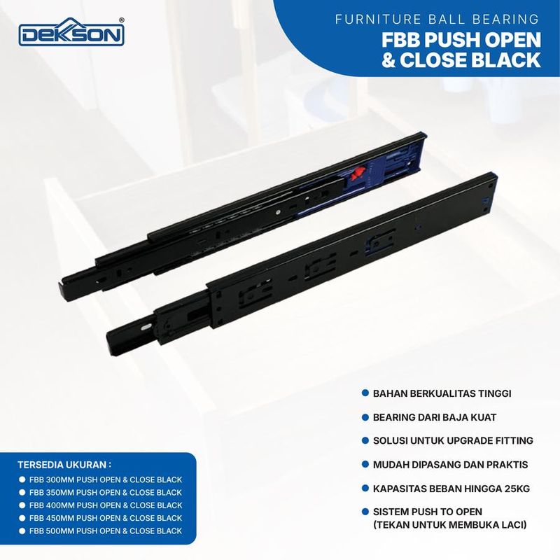 FURNITURE BALL BEARING DEKKSON FBB 400MM PUSH OPEN&CLOSE BLACK 3