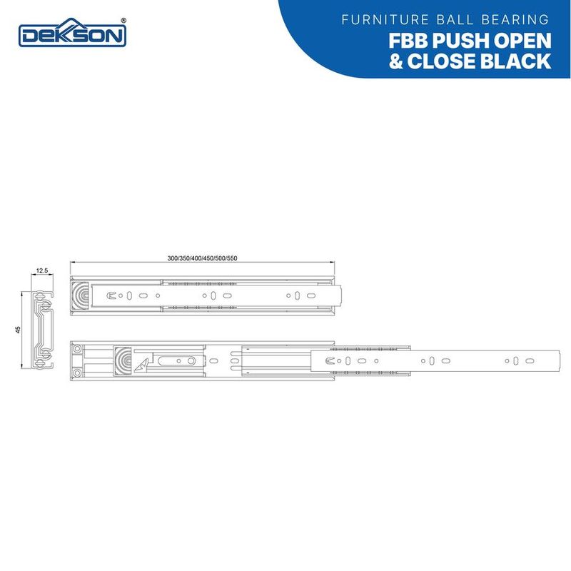 FURNITURE BALL BEARING DEKKSON FBB 500MM PUSH OPEN&CLOSE BLACK 5