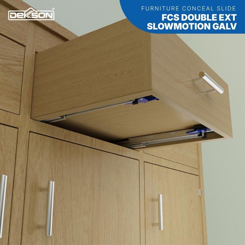 FURNITURE CONCEAL SLIDE DEKKSON FCS 550MM DBL EXT SLOW MOTION GALV 4