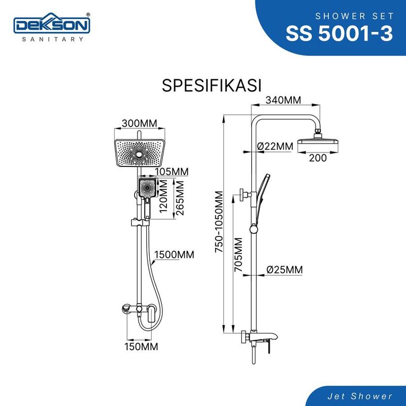 SHOWER SET 3 FUNCTION DEKKSON SS 5001-3 MB 4