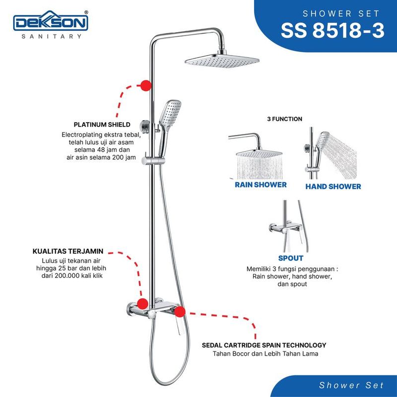 SHOWER SET 3 FUNCTION DEKKSON SS 8518-3  CP 2