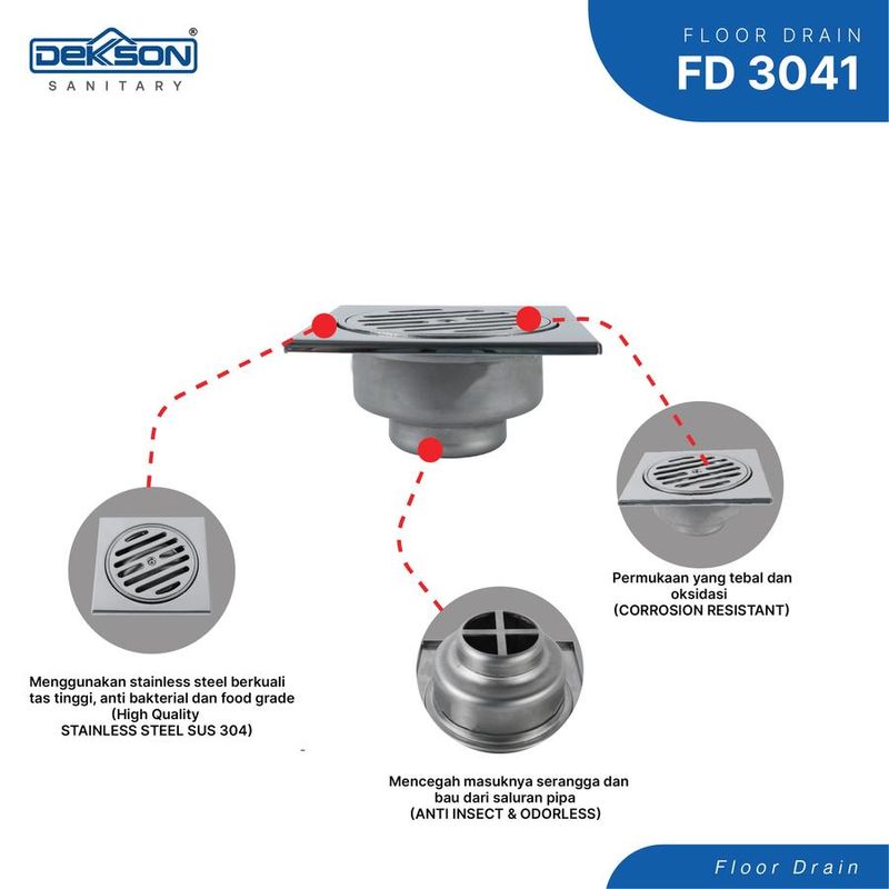 FLOOR DRAIN SUS 304 DEKKSON FD 3041 PSS 4