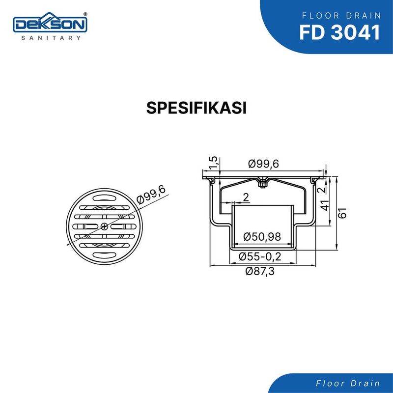 FLOOR DRAIN SUS 304 DEKKSON FD 3041 PSS 5