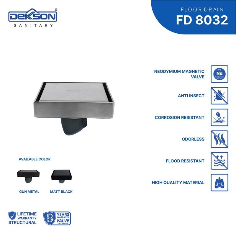 FLOOR DRAIN SUS 304 DEKKSON FD 8032 PVD MB 2