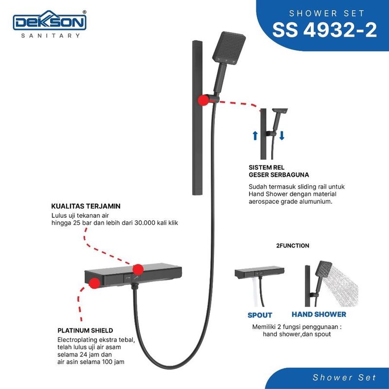 SHOWER SET 2 FUNCTION + SLIDING RAIL DEKKSON SS 4932-2 WH 4