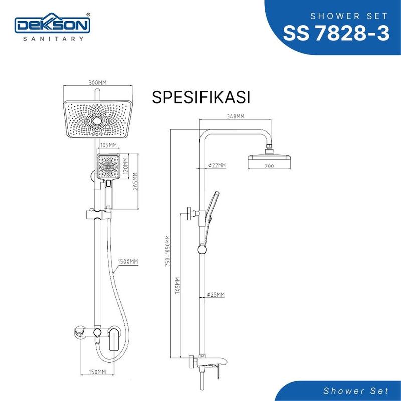 SHOWER SET 3 FUNCTION DEKKSON SS 7828-3  CP 5