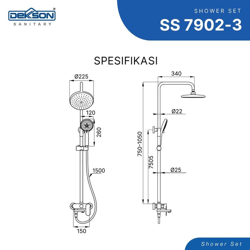 SHOWER SET 3 FUNCTION DEKKSON SS 7902-3  MB 5