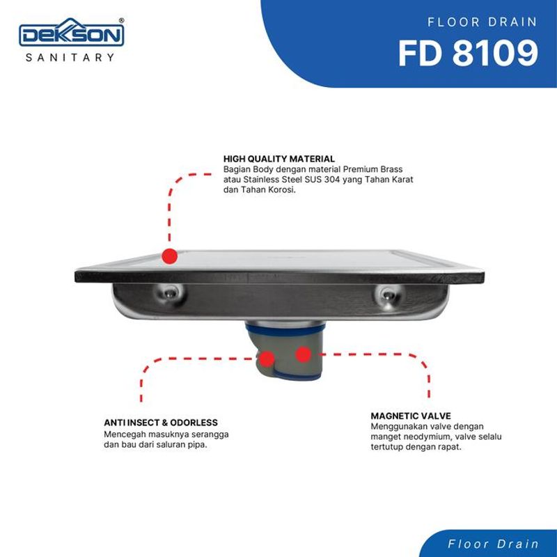 FLOOR DRAIN SUS 304 DEKKSON FD 8109  SSS 8