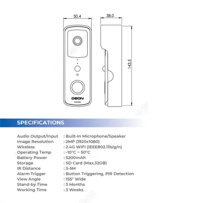 DEON SMART VIDEO DOORBELL  BLACK 2