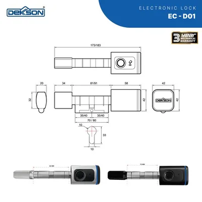ELECTRONIC CYLINDER DEKKSON EC D01 80MM BLACK 3