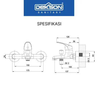 SHOWER BATHTUB MIXER 2 FUNCTION DEKKSON BBM 8135-2 CP 3