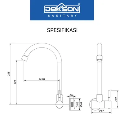KITCHEN TAP WALL SUS 304 DEKKSON KTW 8002 MB 4