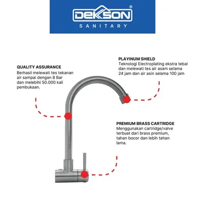 KITCHEN TAP WALL SUS 304 DEKKSON KTW 8002 GM 3